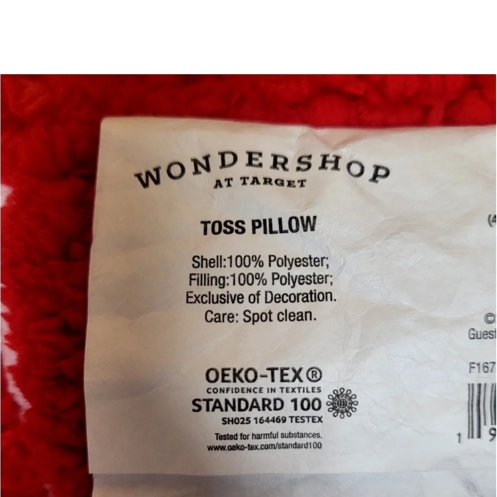 New! Set of 2 Faux Shearling Plaid Christmas Square Throw Pillow Red/ White.Soft